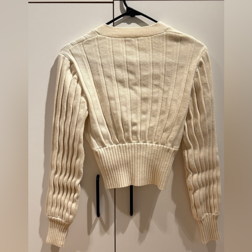 Wilfred Cream Ribbed Button-Up Cardigan - Picture 3 of 5